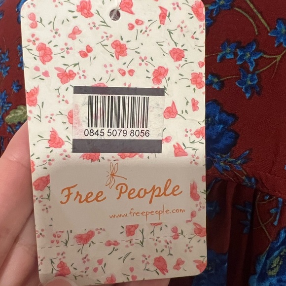 Free People Flower Fields Mini Dress Burgundy Ballon Sleeves Ruffles Boho Small - Picture 7 of 14